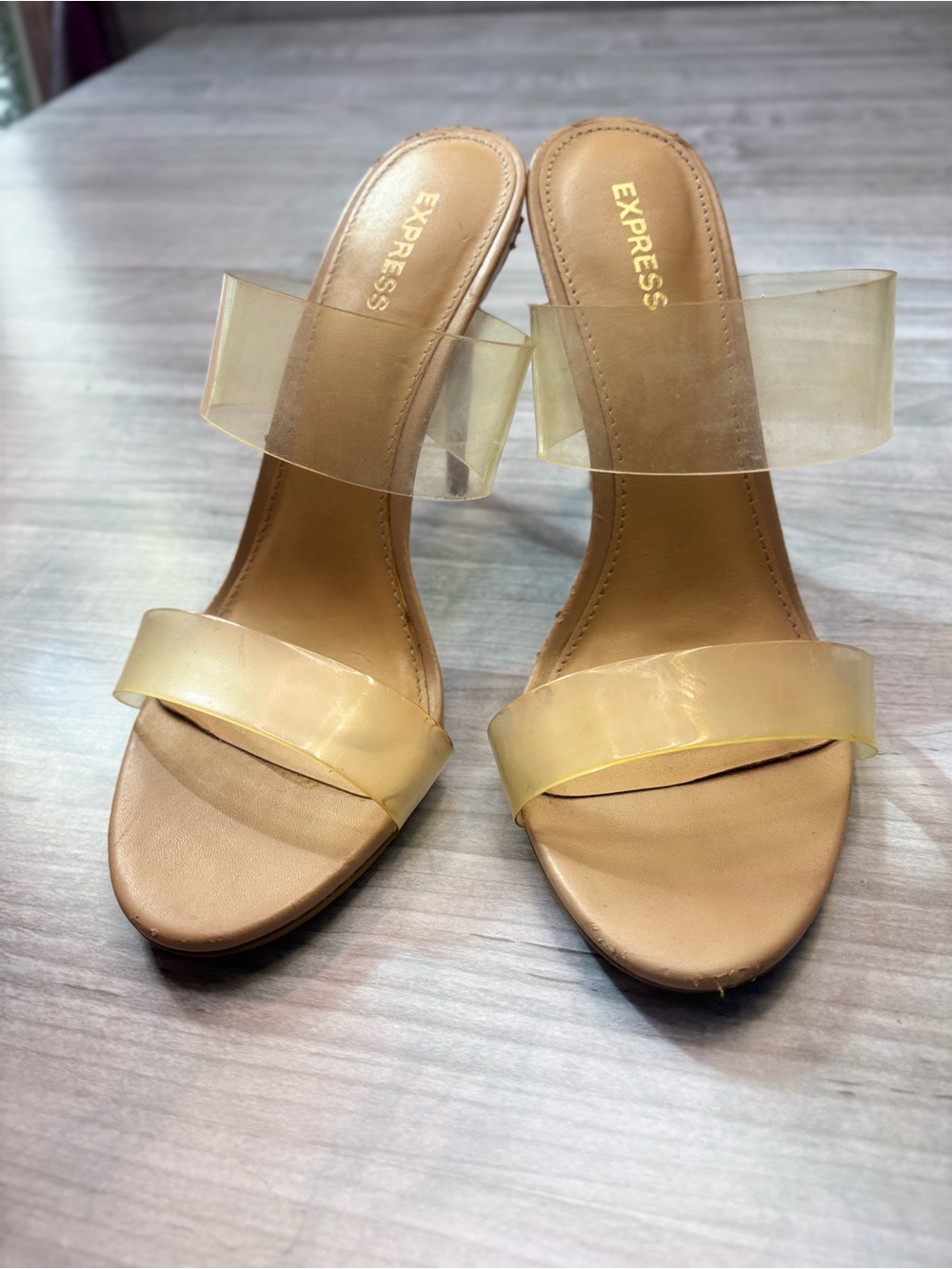 Express Nude Clear-Strap Slide Mules Stiletto size 8